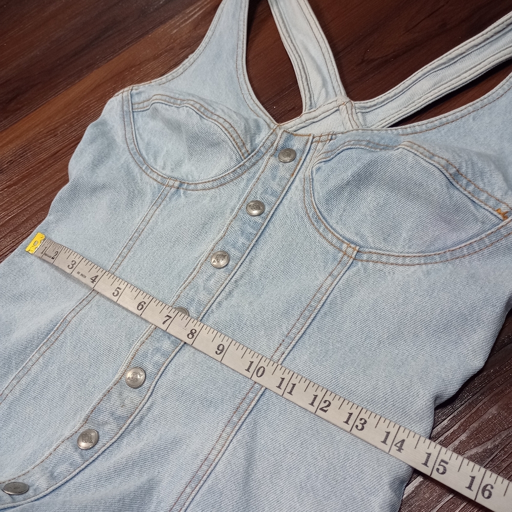 Bongo Vintage 90s Y2K Denim Mini Dress Light Wash - Picture 6 of 12